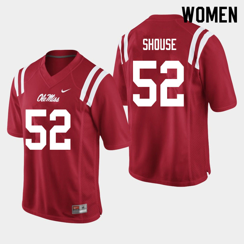 Women #52 Luke Shouse Ole Miss Rebels College Football Jerseys Sale-Red - Click Image to Close